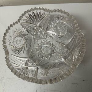 ABP American Brilliant Cut Glass Pinwheel Hobstar Design Heavy Bowl
